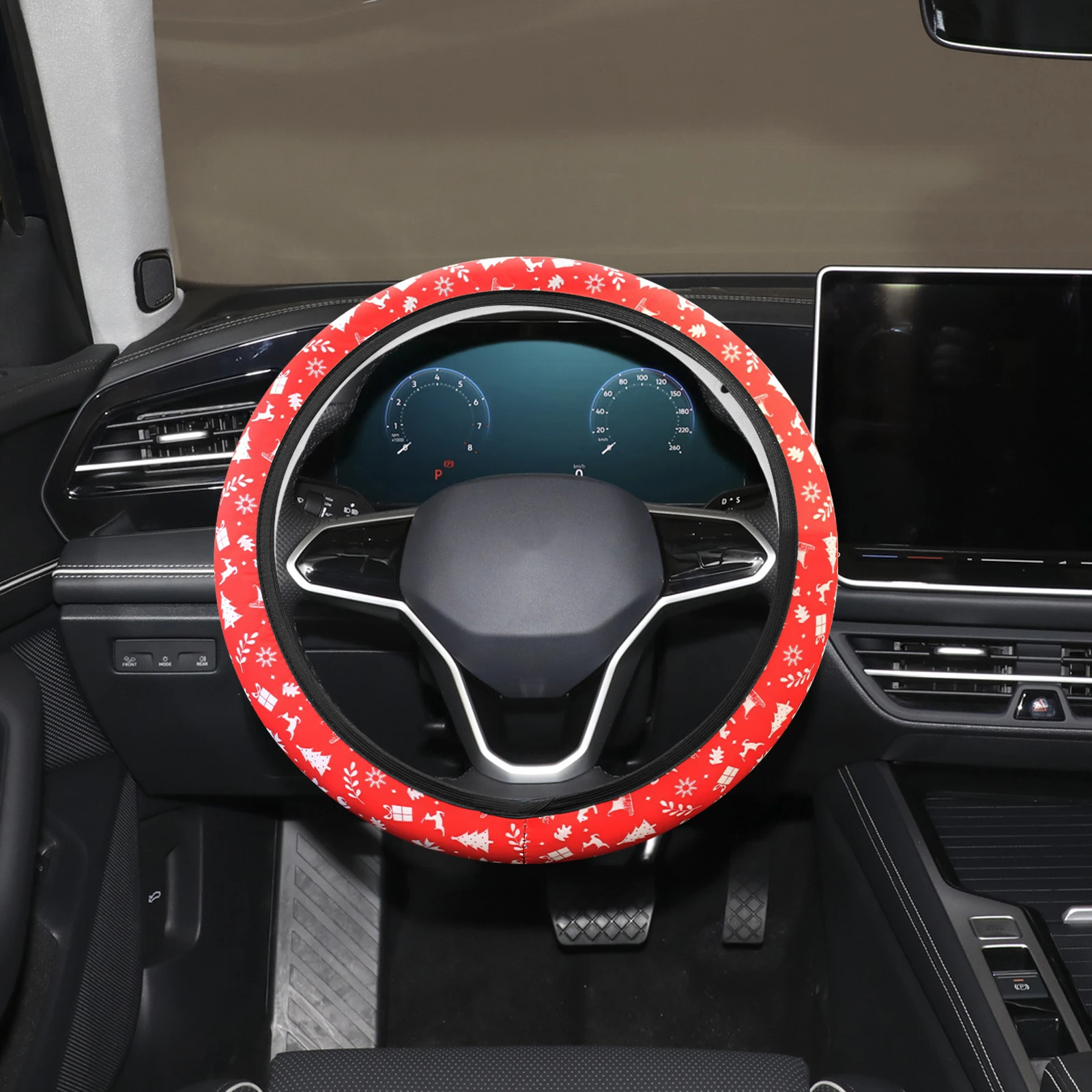 

Christmas Steering Cover Elastic Universal Steering Wheel Sleeves No Inner Ring Universal Fit Non Slip Cute Xmas Car Decor