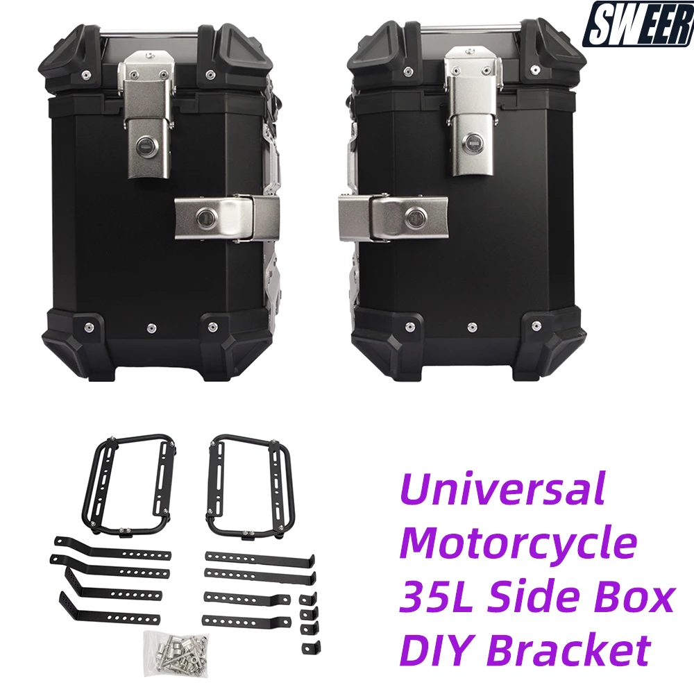 Motorcycle Universal Aluminum Alloy Side Box 35L with Side Box Bracket DIY Quick Detachable Safety Lock for Honda