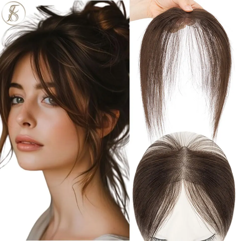TESS Human Hair Forehead HairPieces Clips in Bangs with Temple Lace Base Fringe Bangs Hairpieces Frontal Curtain Topper Hair