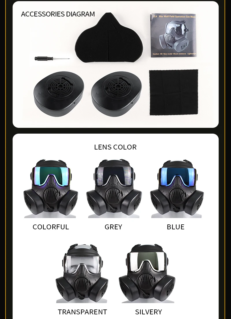 ZLang TPE Taktische Paintball Airsoft Vollgesichtsmaske mit Doppellüftern CS Cosplay Schutzmasken mit Selbstklebendem Kopfband – Detail 5