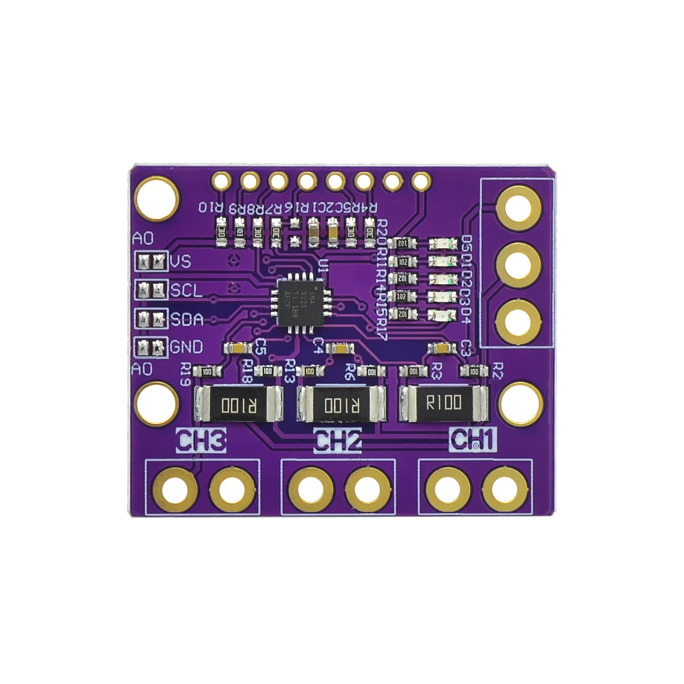 I2C SMBUS INA3221 Triple-Channel Shunt Current Power Supply Voltage Monitor Sensor Board Module Replace INA219 With Pins