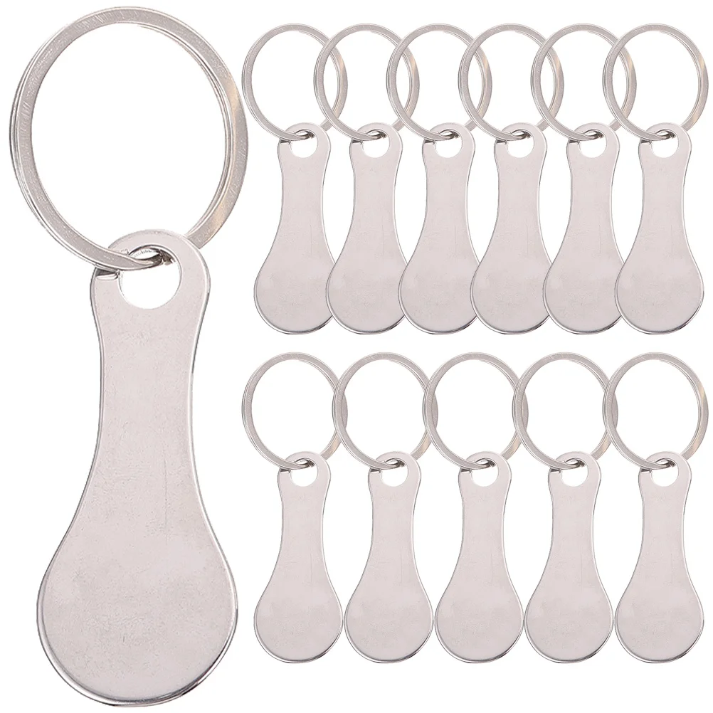 12 Pcs Key Rings Cart Token Supermarket Trolley Shopping Supply Portable Grocery Silver