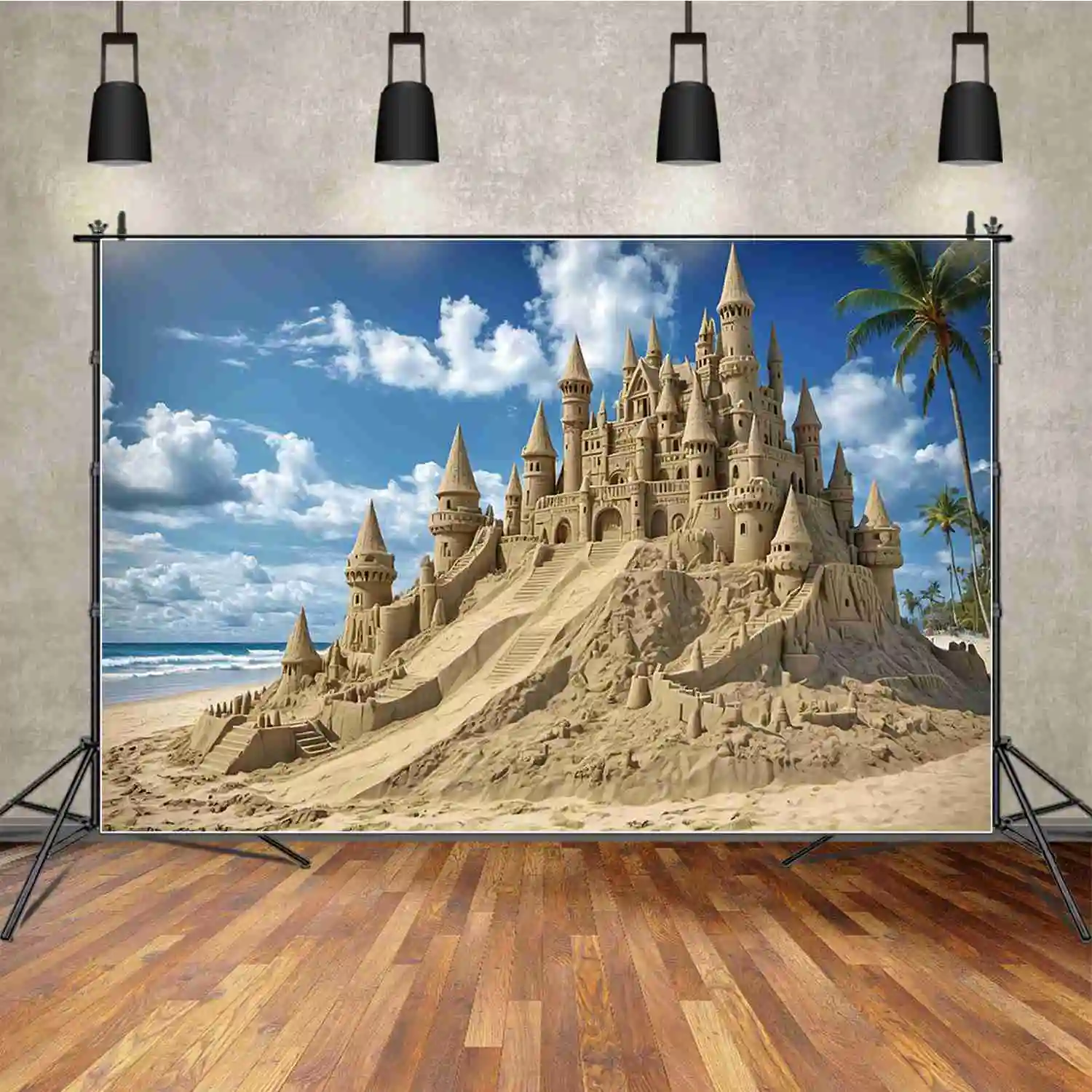 خلفيات شاطئ MOON.QG-Castle ، خلفيات أرضية رملية استوائية للمحيط للأطفال ، دعامات مخصصة للحفلات ، عيد ميلاد سنة واحدة
