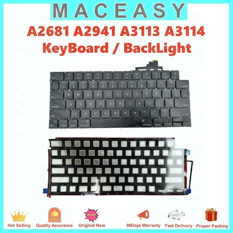 A2681 A2941 A3113 A3114 Podświetlenie klawiatury do laptopa MacBook Air 13/15 cali US UK Klawiatura zastępcza 2023-2024