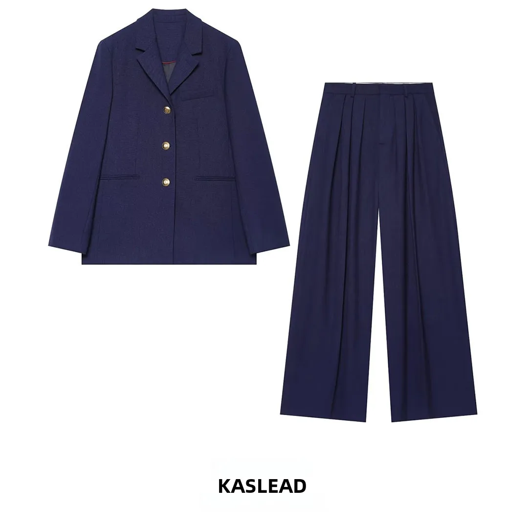 KASLEAD New Women's Fashion Suit Coat Pleated Wide Leg Pants 7069788 1993788 Autumn Collection Two Piece Set