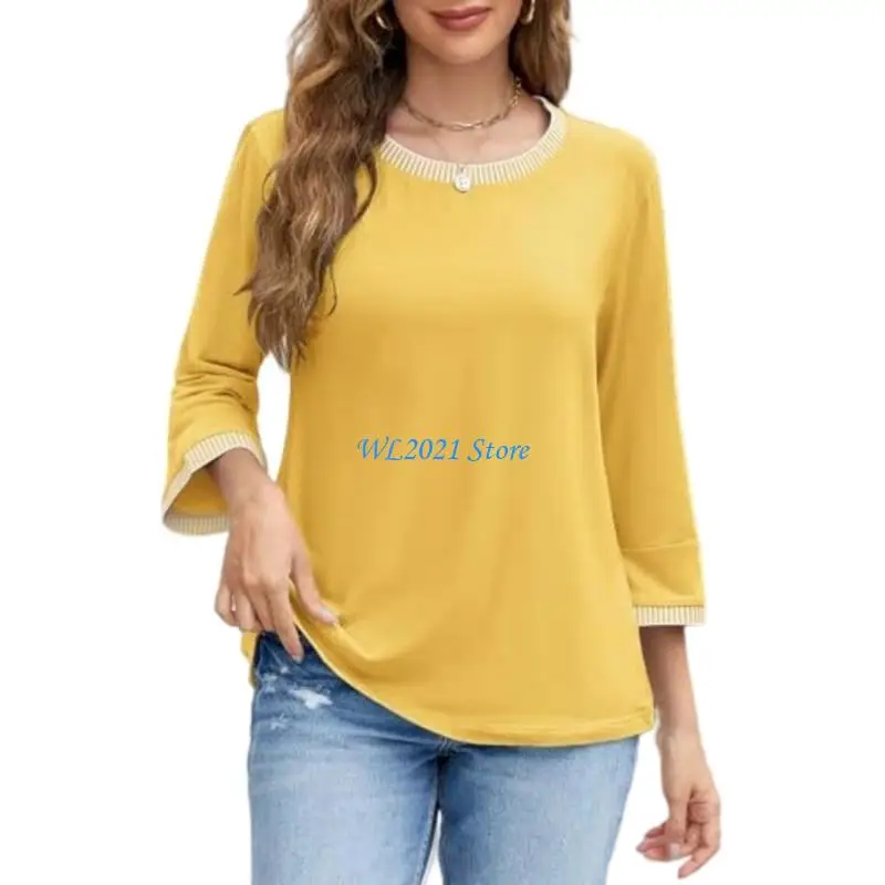 

G5GC Women's Length Sleeve Tops Casual Neck Loose Trendy Spring Blouses T Shirts