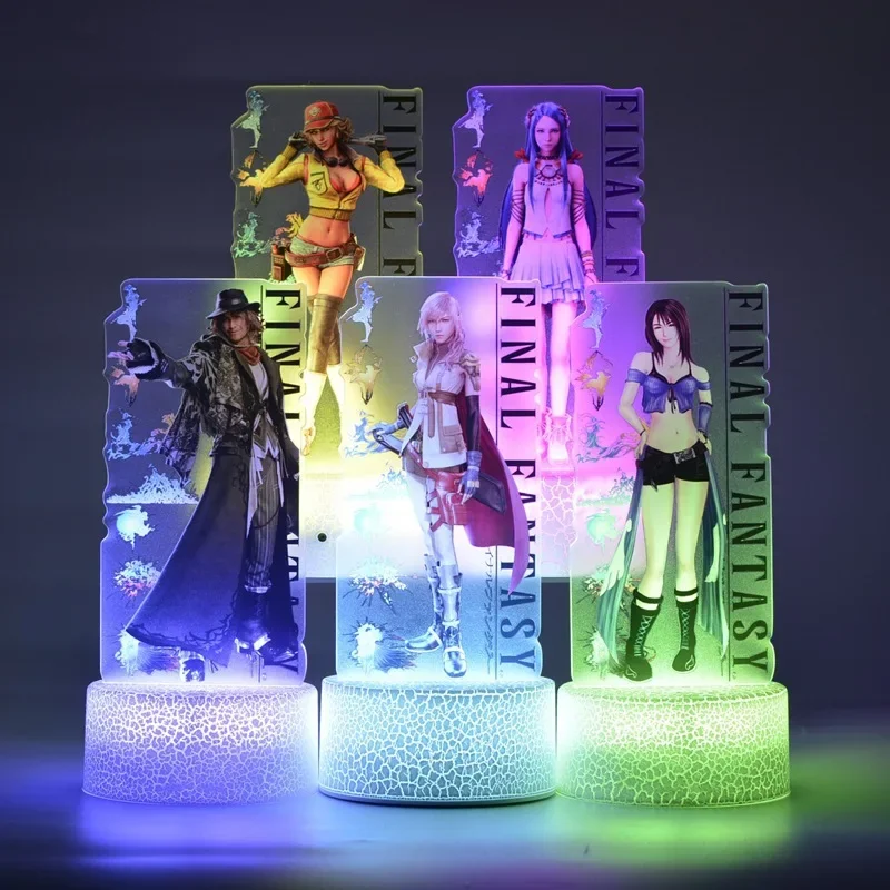 JX TOY 19cm FF7 3D Night Light Ornament Lamp Holder Fantasy Game Peripherals Cloud Figure Luminous Home Decor Tifa Gifts Boys