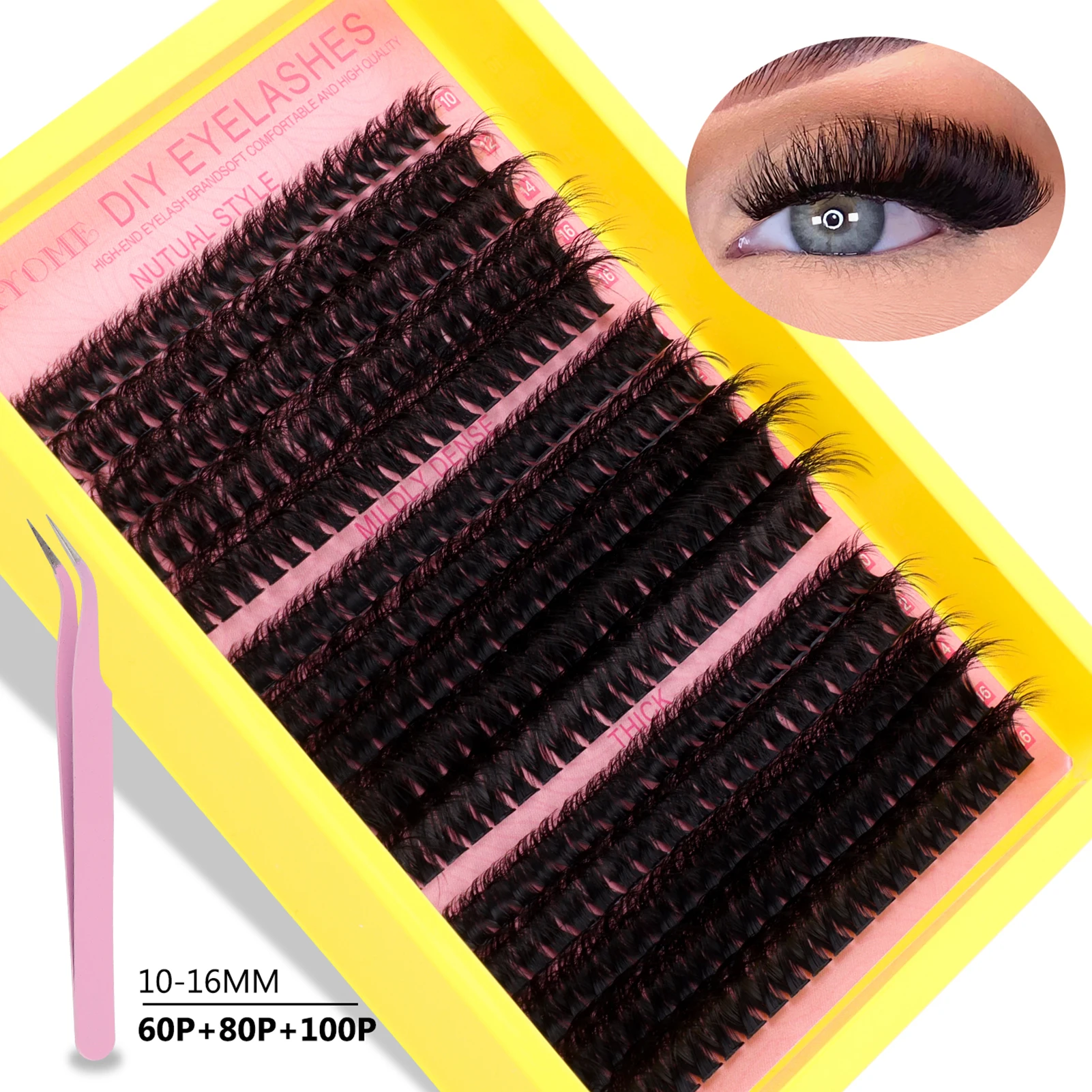 Natural Long-Lasting Fake Lashes Black 10-16mm Eyelash Clusters Ideal for Cosplay and Costume Parties