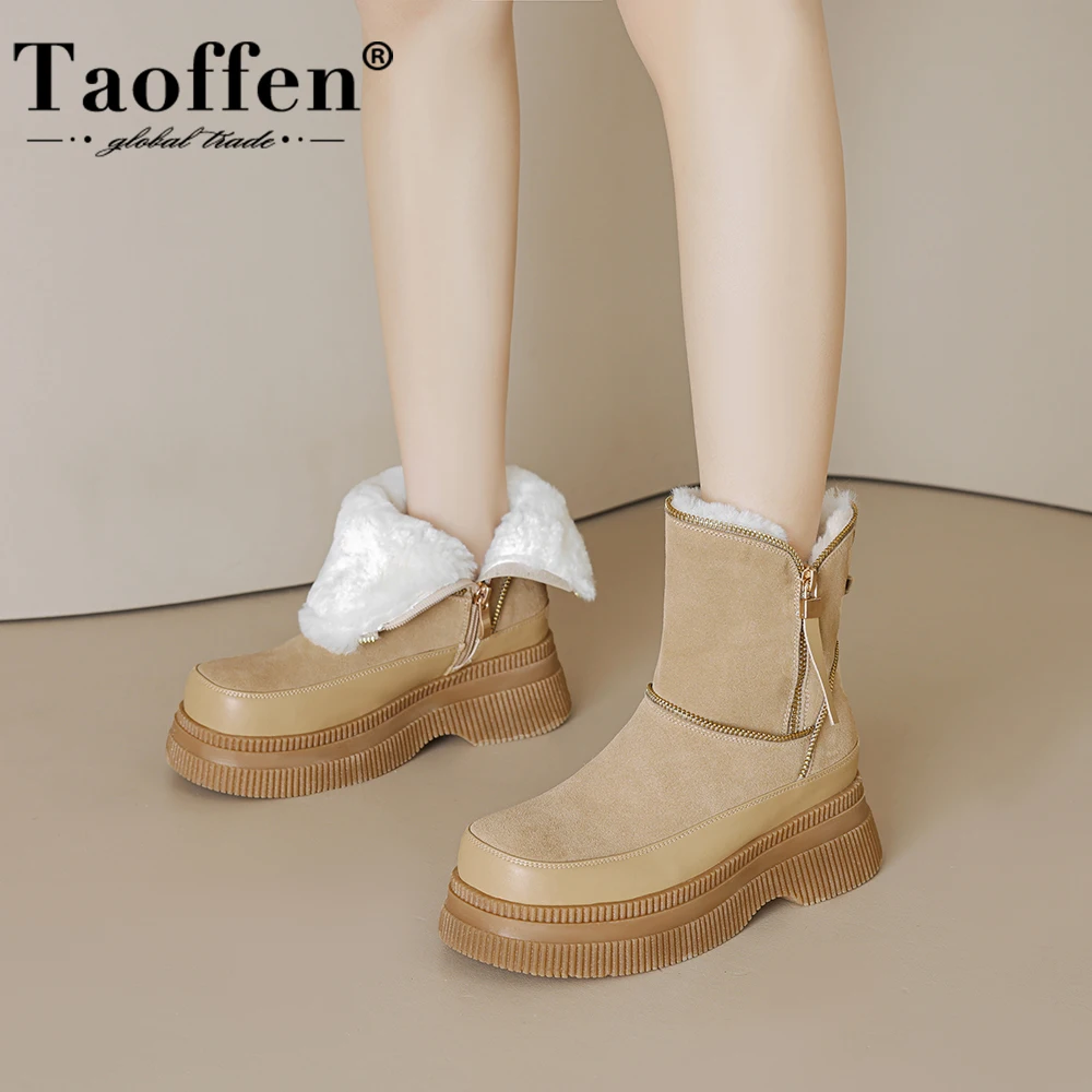 

Taoffen Women Winter Boots Warm Thick Plush Lined Chunky Heel Platform Boots Female Side Zipper Outdoor Daily Short Boots Newest