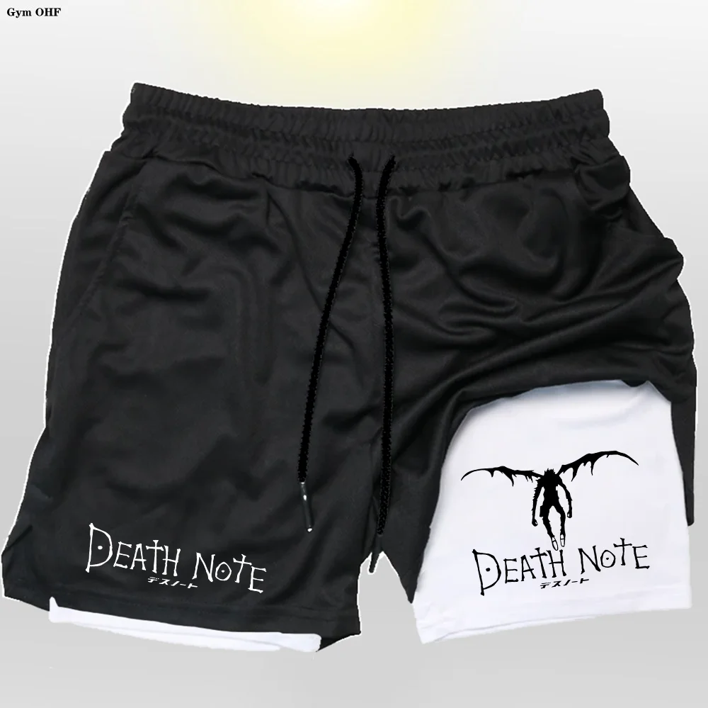 Men\'s Sports Shorts Anime Death Note Printing GYM Casual Sport Compression Shorts Workout Running Mesh 2 in 1 Shorts Rashgard