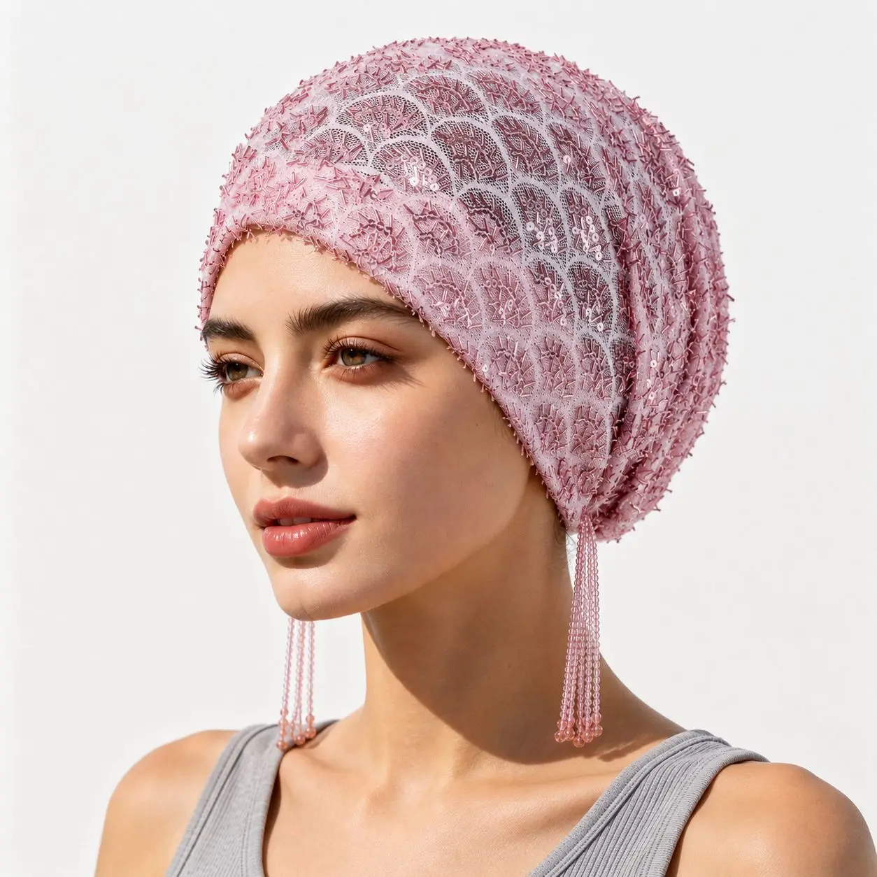 Versatile Sequin Hat Hijabs for Ladies Black Shawl Luxury Veil Lace Headband Hats New Style Free Size Summer Daily Wear