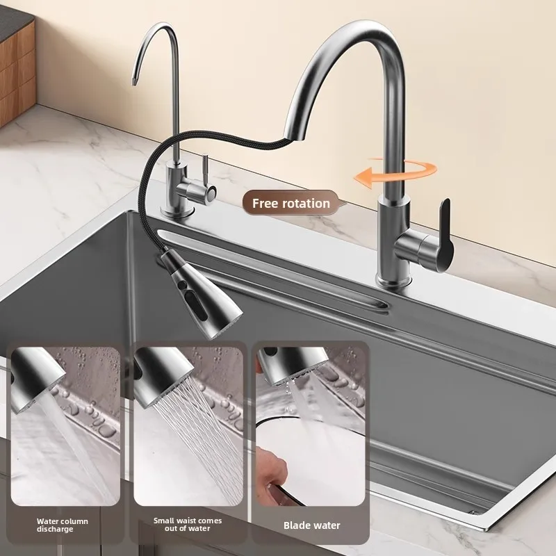حوض سميك من الفولاذ المقاوم للصدأ، كونترتوب منزلي كبير بخزان واحد، حوض غسيل خضروات متوسط وسفلي #3