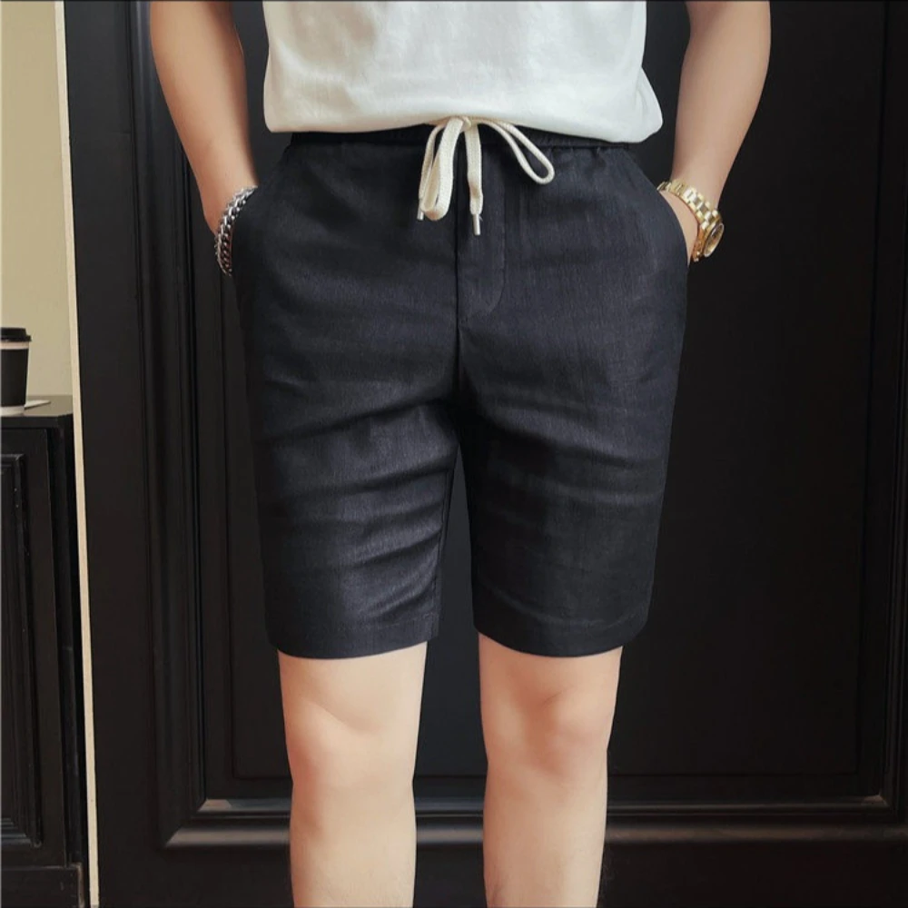

Summer Solid Color Casual Shorts Men's Summer Thin Drawstring Elastic Waist Five Quarter Pants Versatile Trendy Sports Shorts