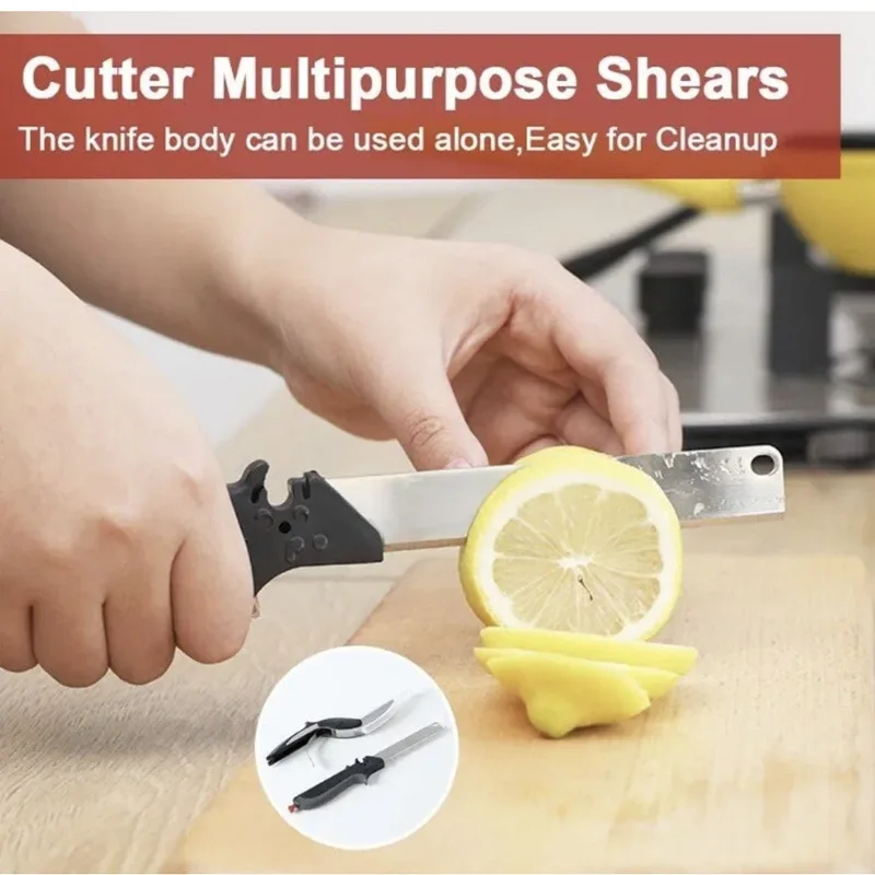 2-in-1 Stainless Steel Kitchen Scissor Separable Barbecue Steak Cutting Shear Fruit Knife Household Vegetable Food Processor view 3