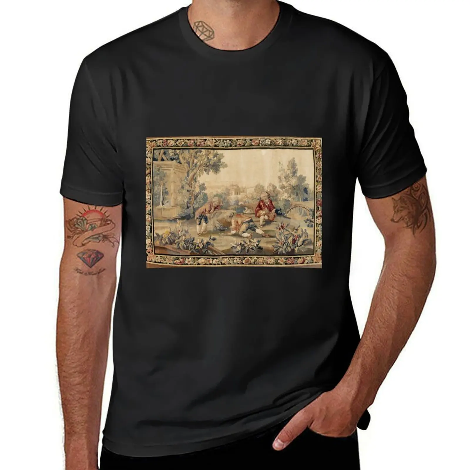 Aubusson Antique French Tapestry Print T-Shirt oversizeds oversized Short sleeve tee men graphic t shirts