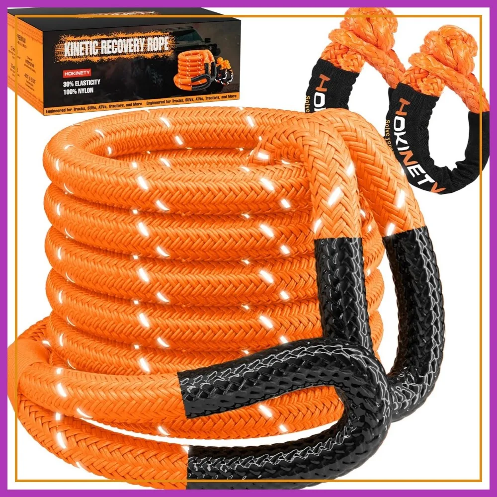 

1.26" x 30FT 55000LBS Kinetic Recovery Tow Rope with Soft Shackles for Offroad Pulling Truck SUV ATV UTV Jeep - Orange