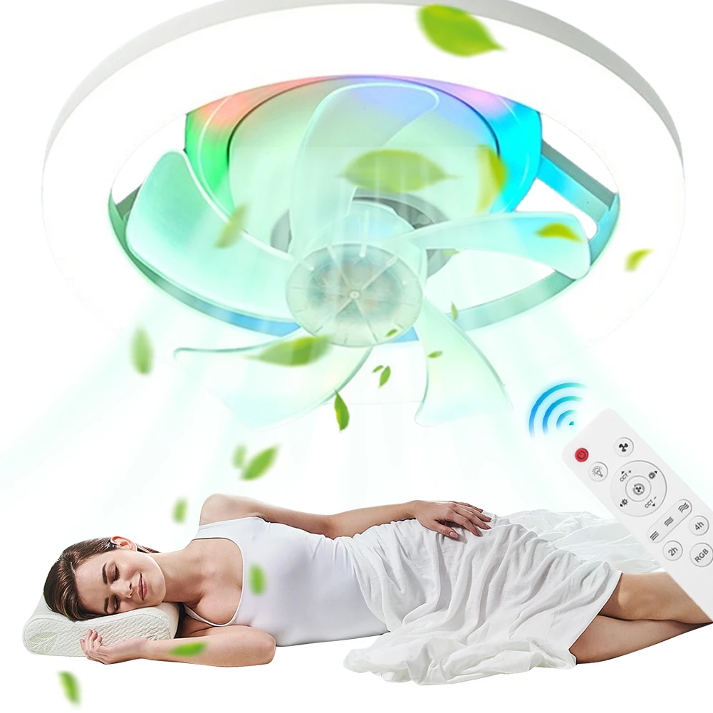 

LED E27 Ceiling Fan with Light Remote Control Low Profile Ceiling Fan 360° Moving Head Ceiling Fan Lamp for Living Room Bedroom