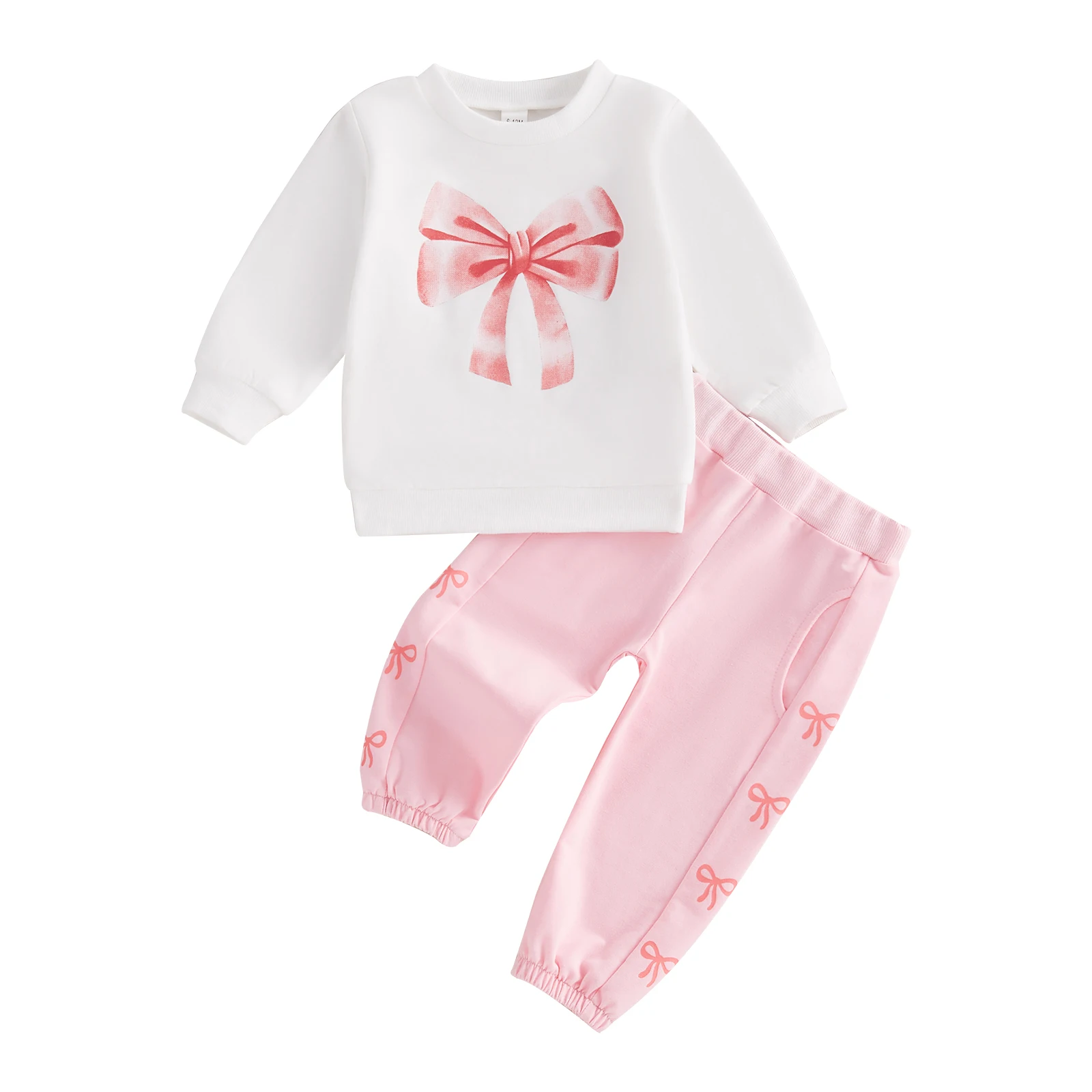 

Kids Baby Girl 2Pcs Fall Outfits Cute Bow Print Long Sleeve Sweatshirt and Joggers Pants Sets Newborn Girls Activewear Tracksuit