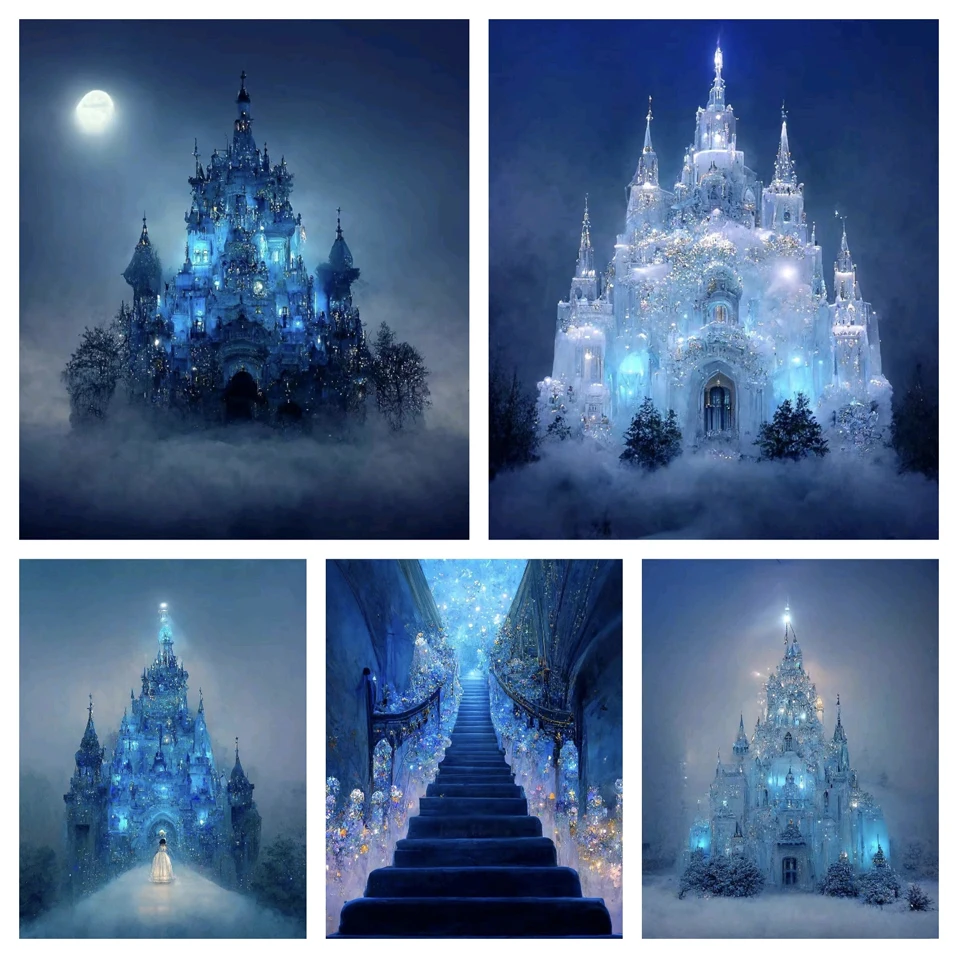 5D DIY Diamond Painting Mosaic Dream Moonlight Castle Landscape Embroidery Cross Stitch Picture Home Decoration Gift