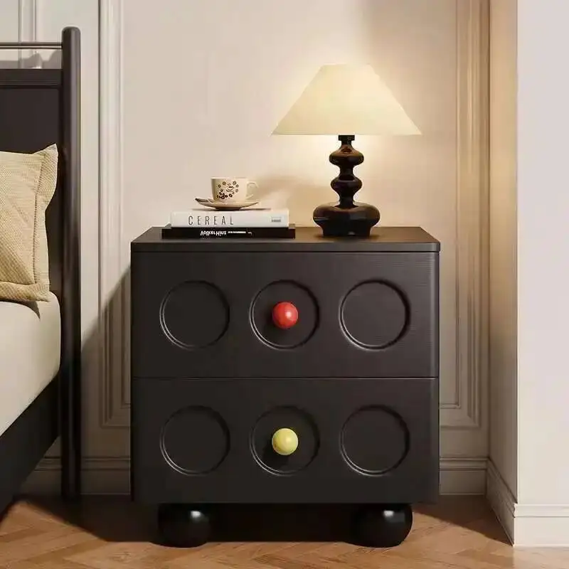 Wood Retro Creative Double-layer Luxury Large-capacity Cabinets Storage Light Bedside Home Table Storage All Furniture Solid