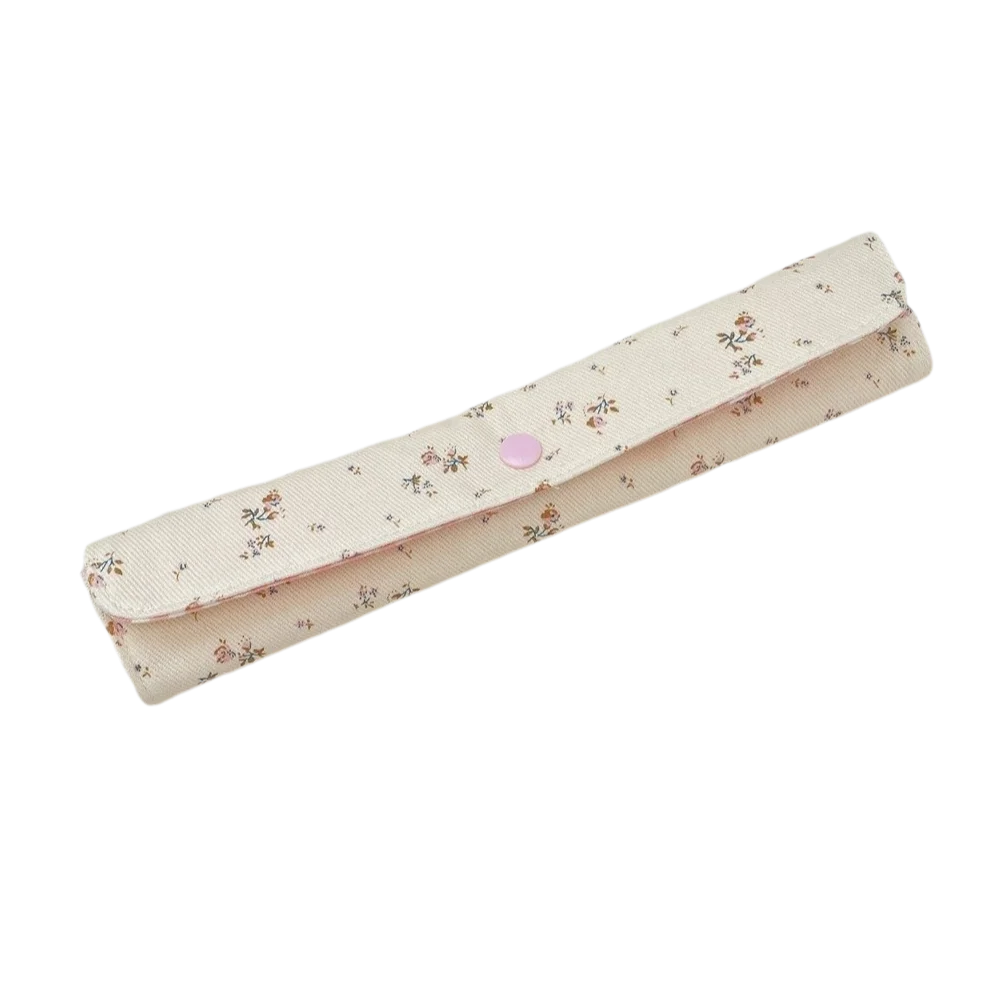 Floral Plaid Spliced Tableware Storage Bag Snap Button Fixed Portable Lightweight Cutlery Organizer Bag Utensil Pouch