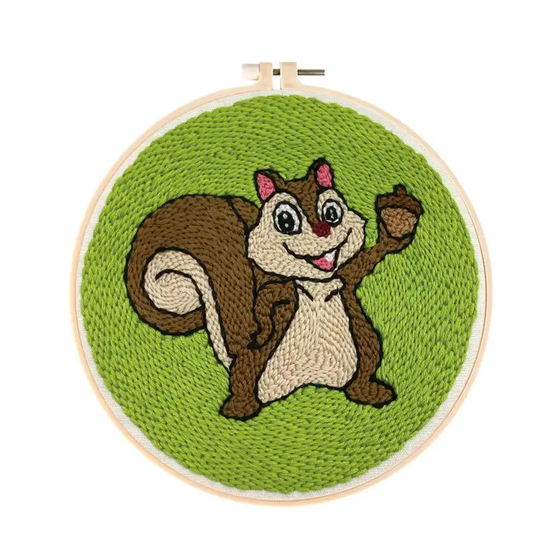 

Fashion Cute Animal Squirrel Embroider Kit Handmade Pock Needle Wool Threads Punch Kit For DIY Hobby Beginner Men Women Gift