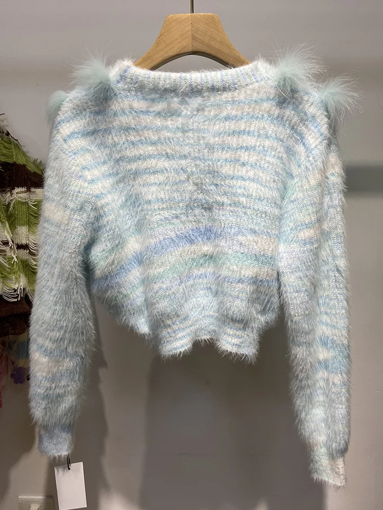 New Arrival Spring Women Blue Green Real Fox Fur Sweater Real Fur Autumn Knitted Jacket Wear