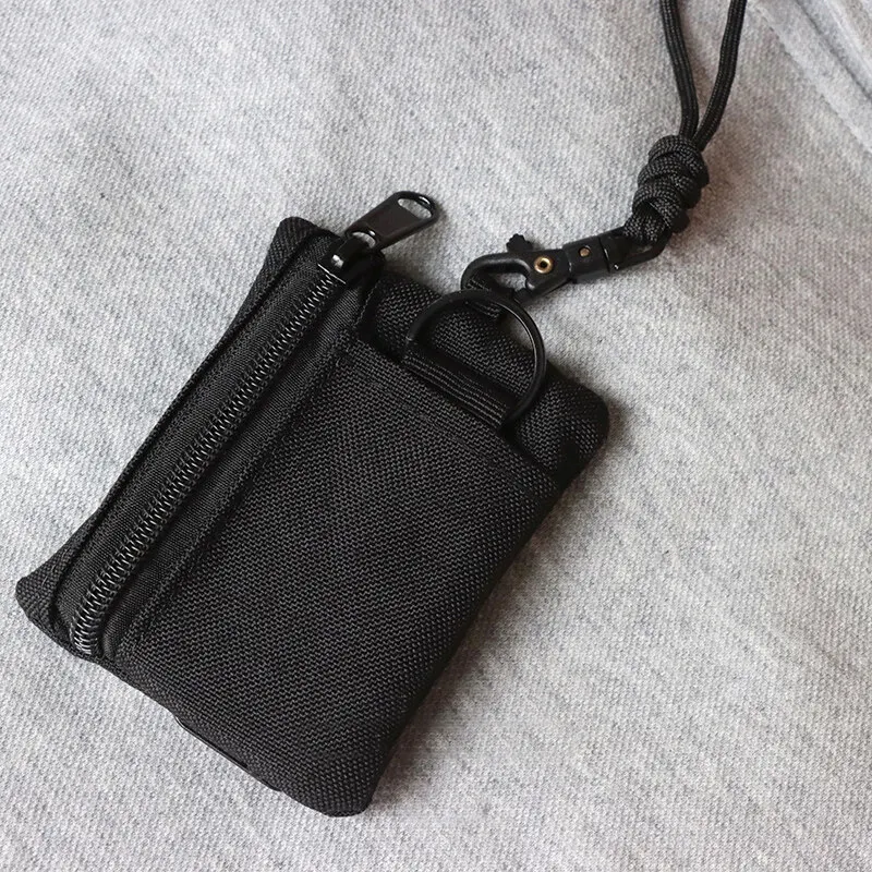 Original Japanese Casual Canvas Hanging Neck Mini Coin Card Holder Zipper Pouch Men and Women ins Key Small Bag with Lanyard