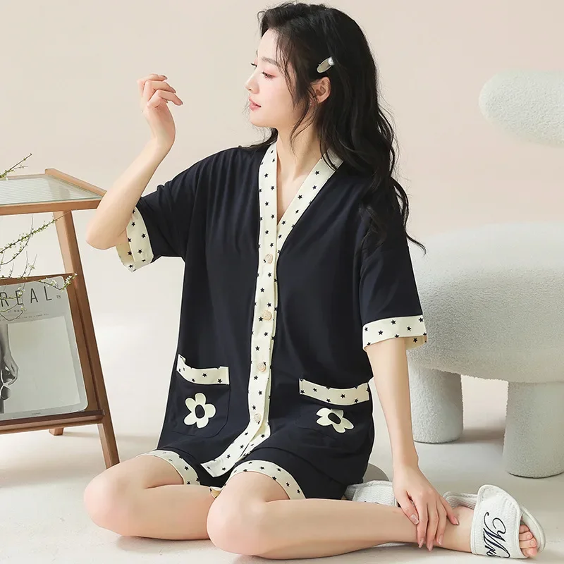 

Pajama Pants Set Women's Clothing Homewear Two-piece Set Summer New Cardigan Comfortable Casual Stylish Loose Large Size Modal