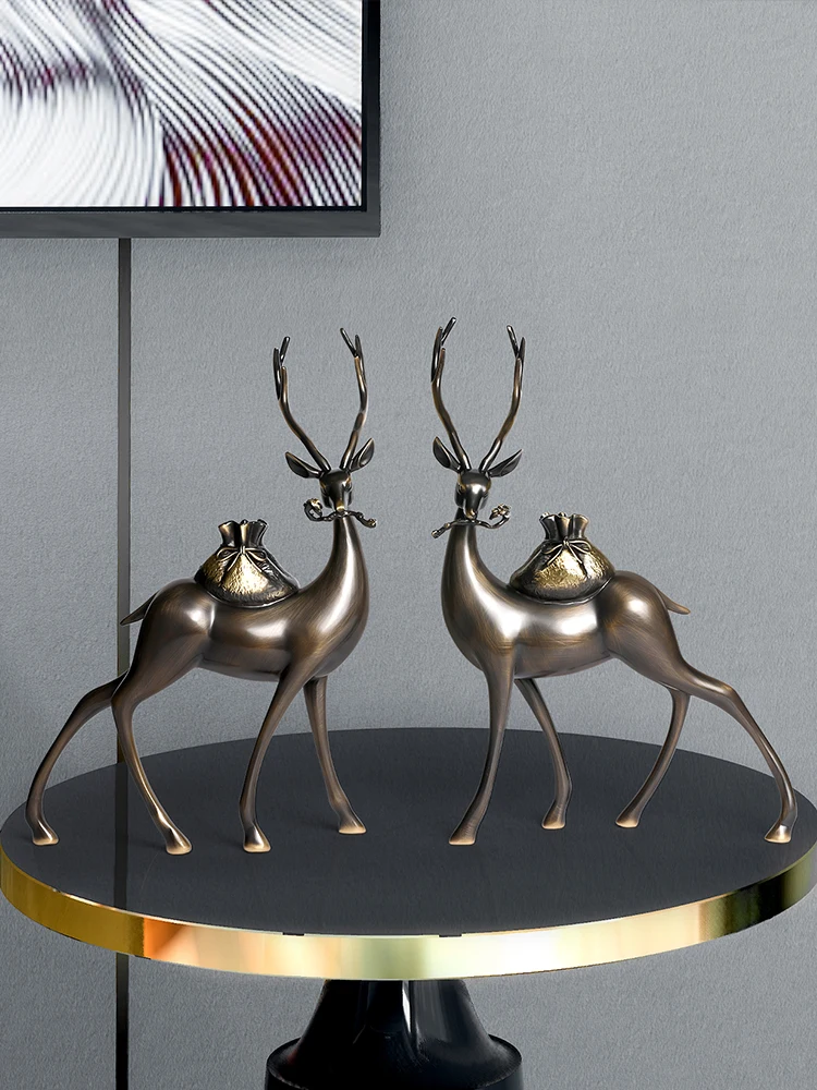 

New Chinese style high-end Zhaocai pure copper deer ornaments for home decoration, living room, hallway, office, copper