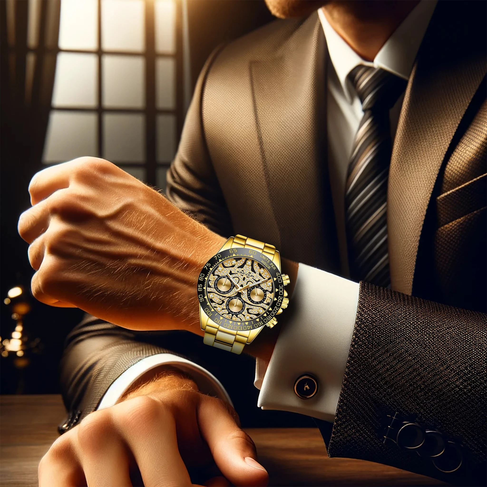 New Gold Business Style High end Fashion Versatile Fully Automatic Men\'s Luminous Quartz Watch