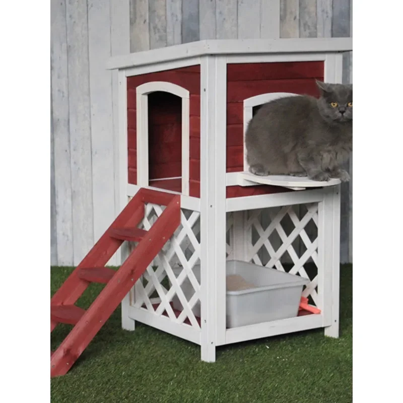 Outdoor waterproof solid wood cat house, anti-corrosion and rain-proof, four-season pet nest can be dismantled and washed