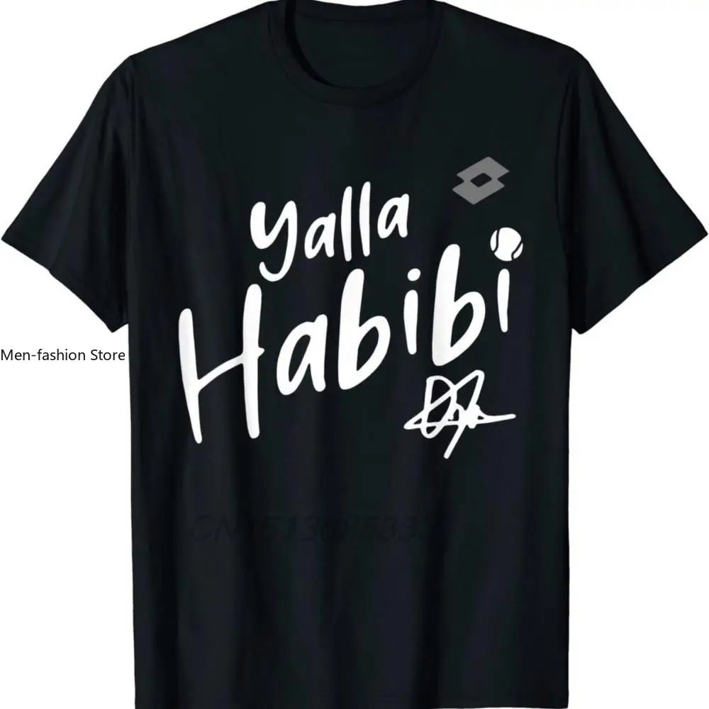 Yalla Habibi Vintage Tennis Sports Lover Men Women T-shirts Tennis Racket Heartbeat Man Cotton T-shirts for Players & Coaches