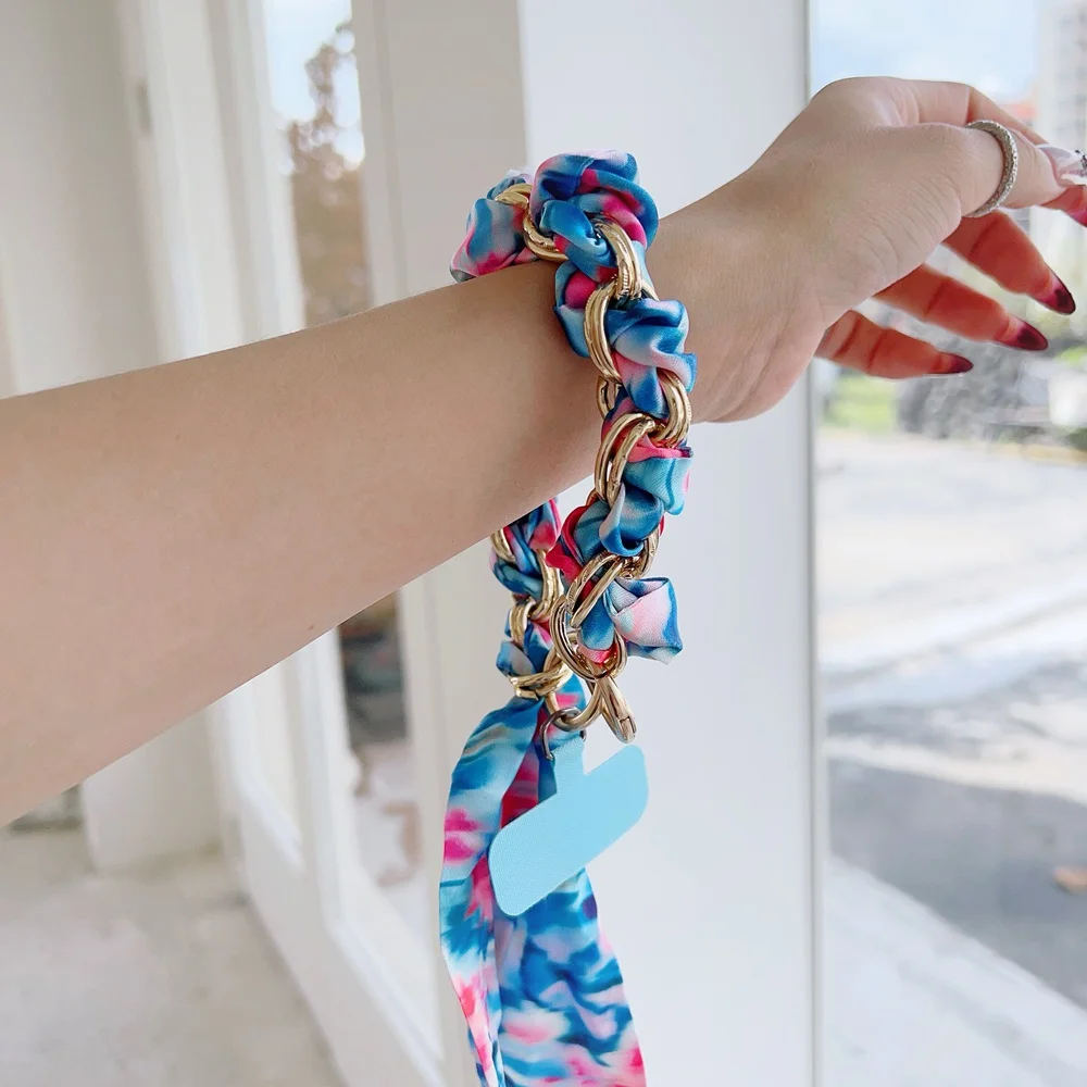 Modisches Seidenschal-Telefon-Lanyard mit abnehmbarem Handschlaufe, Seidenseil, Schlüsselanhänger, Ring, Kordel, Patch, Telefonhalter, Hängekette