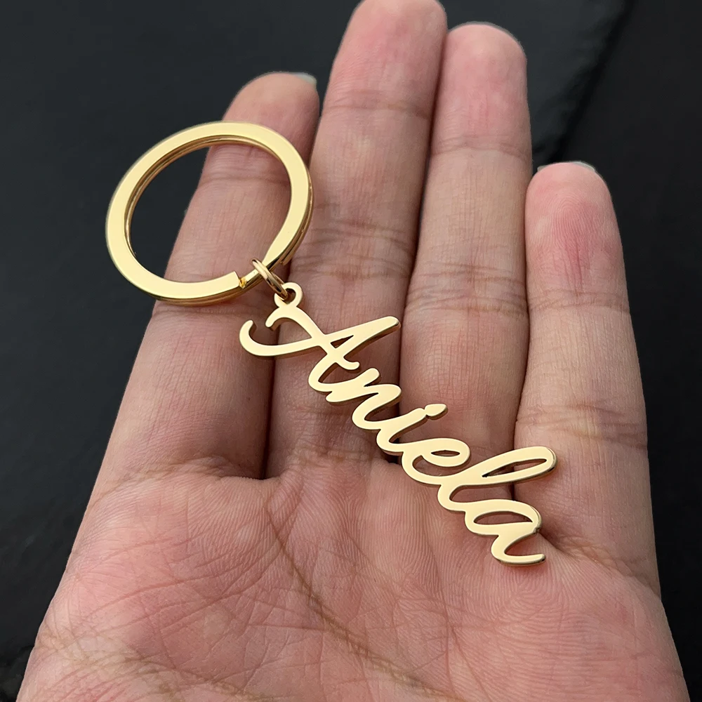 Customized Personalized Name Pendant Keychain, Customized Lover Name Text Keychain, Stainless Steel Keychain