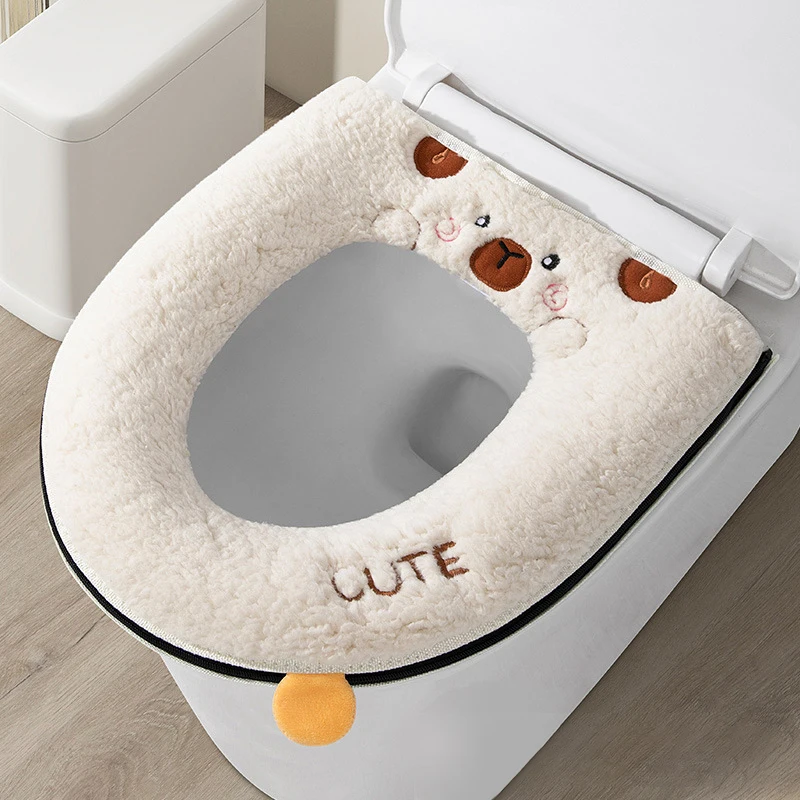 

Зимний теплый чехол на сиденье унитаза с рисунком медведя, утолщенная подушка для ванной комнаты, незаменимый детский чехол с мультяшным рисунком