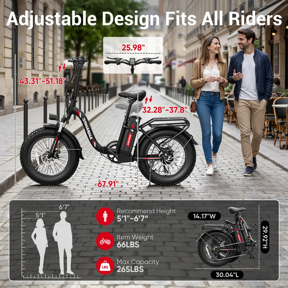 Spacewalk 1500W Peak Motor Fat Tire Electric Bike for Adults 20x4.0 Folding E-Bike 48V 15Ah Electric Bicycle Removable Battery with NFC Unlock 28MPH Long Range 45-60 Miles 7-Speed Gears 5 PAS UL2849 image 9
