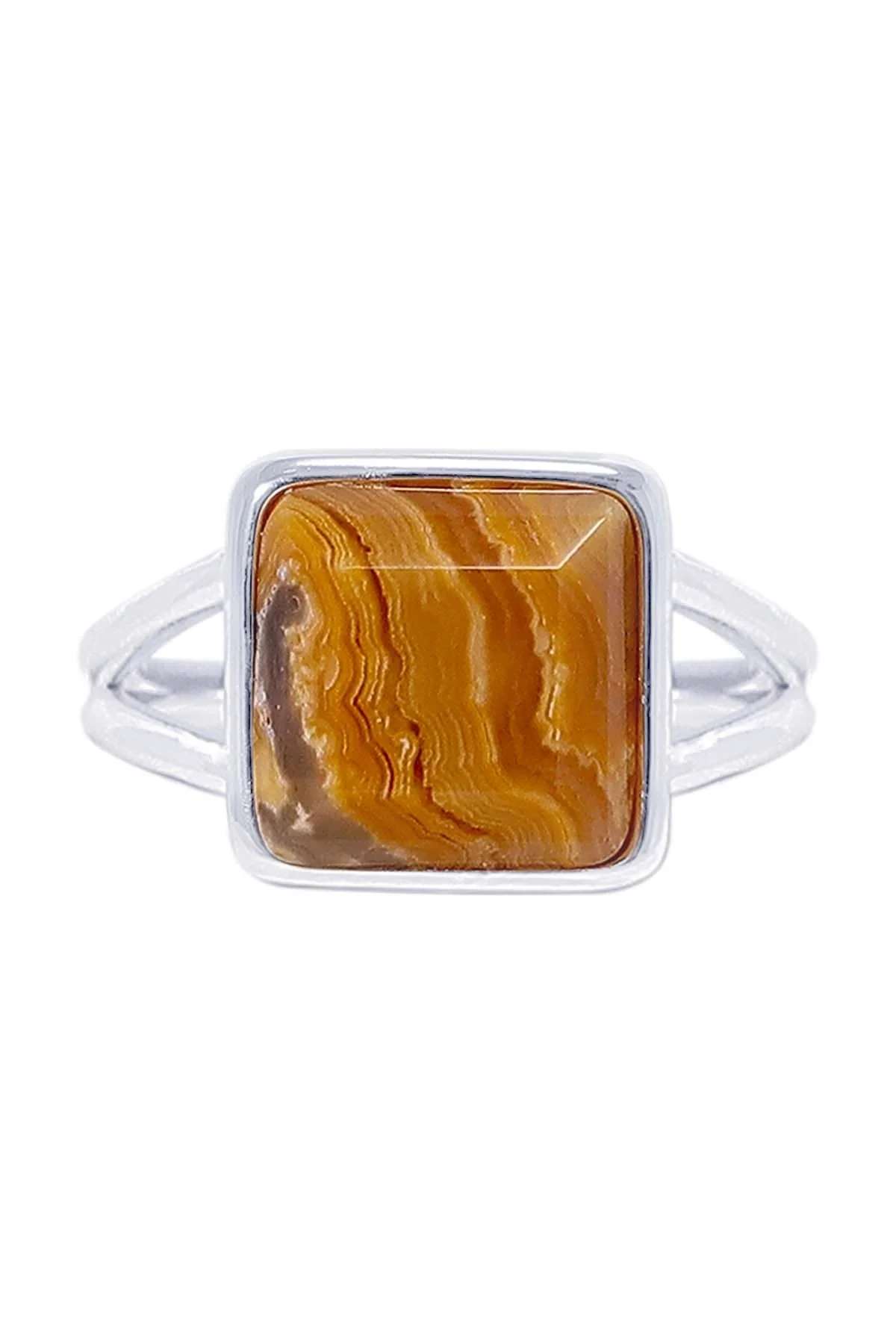 Square Cut Crazy Lace Agate Gemstone Silver Plated Ring Jewelry for Gift