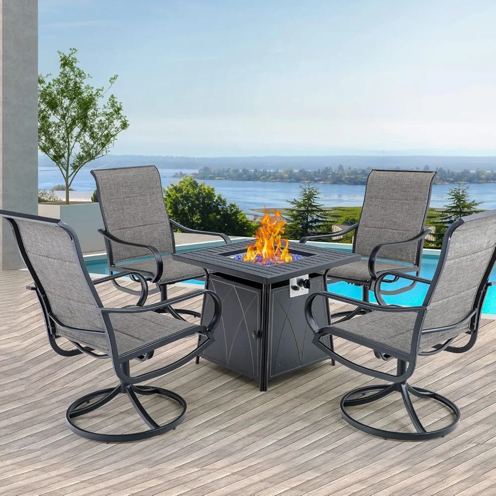 

Sophia & William 5 Pieces Patio Dining Set with Gas Fire Pit Table Outdoor Patio Furniture 28" Propane Fire Pit Table 50,000 BTU
