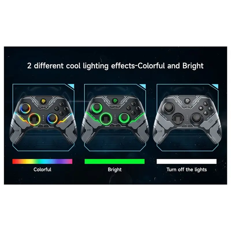 Y44A X15 Wireless Gamepad Hall Joystick, PC Controller for Switch/Android/iOS, RGB Light, 1000mAh Battery, 3-Mode Connection