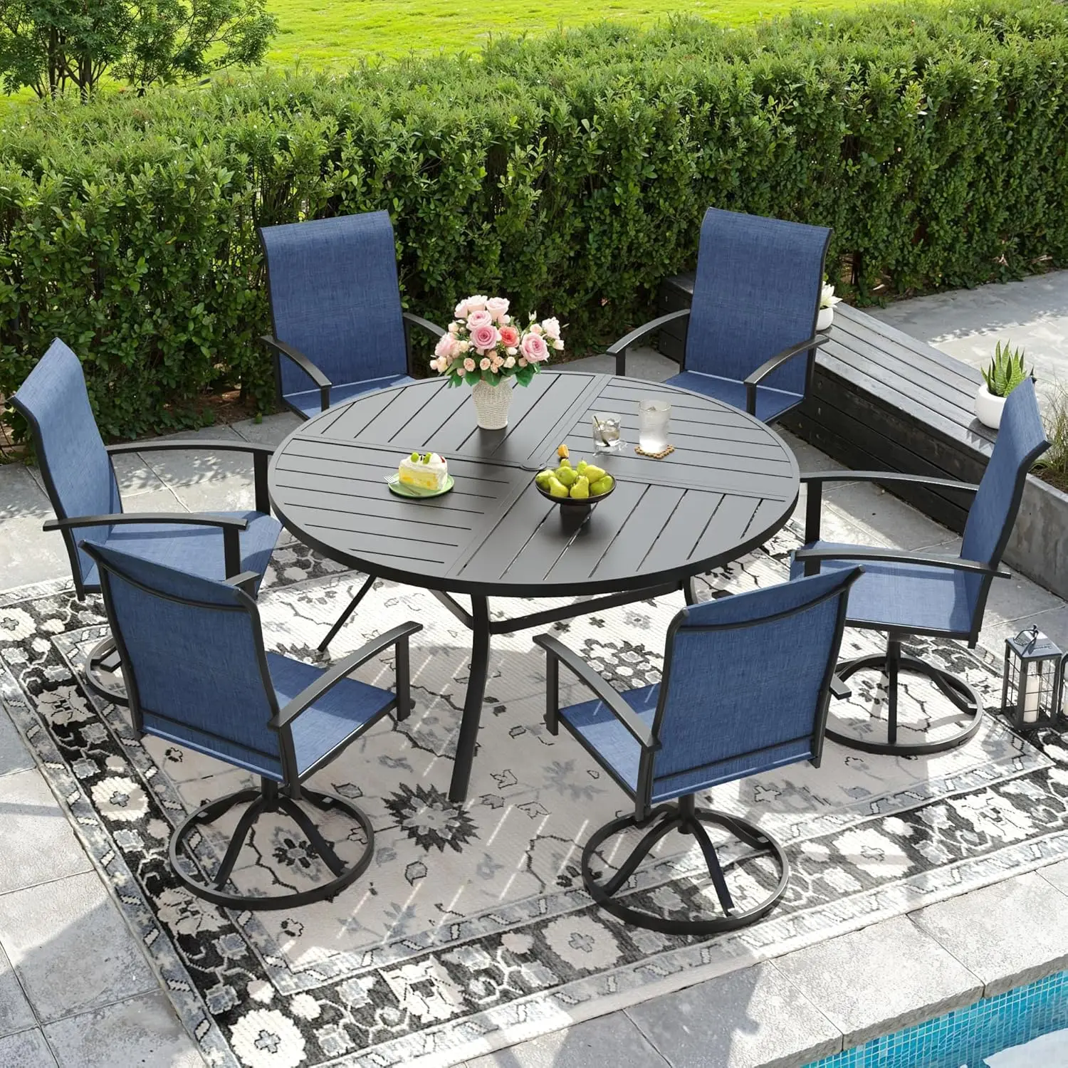 

Комплект из 4 поворотных садовых стульев, вращающиеся на 360° уличные обеденные стулья с высокой спинкой из всепогодного текстилена, на заказ