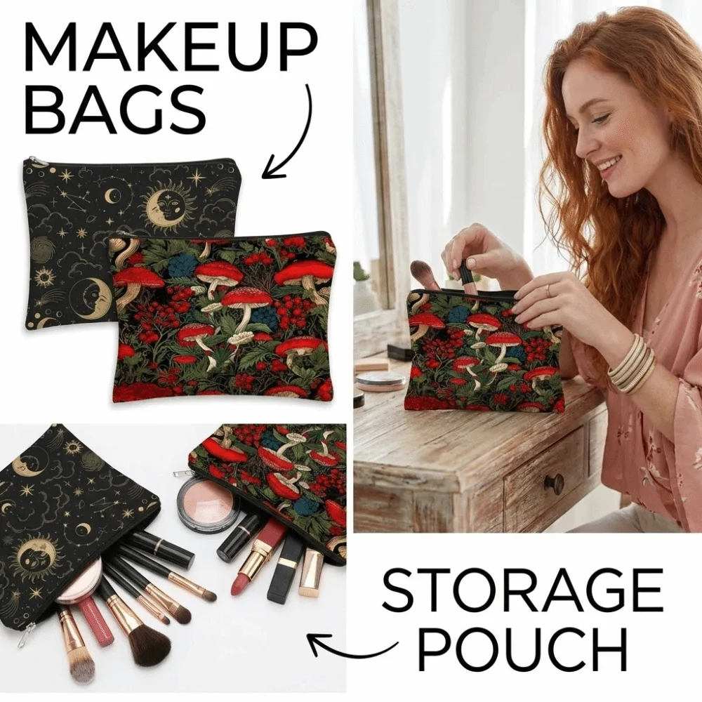 New Red Mushroom Makeup Bag Trendy Portable Forest Bag Moon Durable Coin Purse Gift view 5