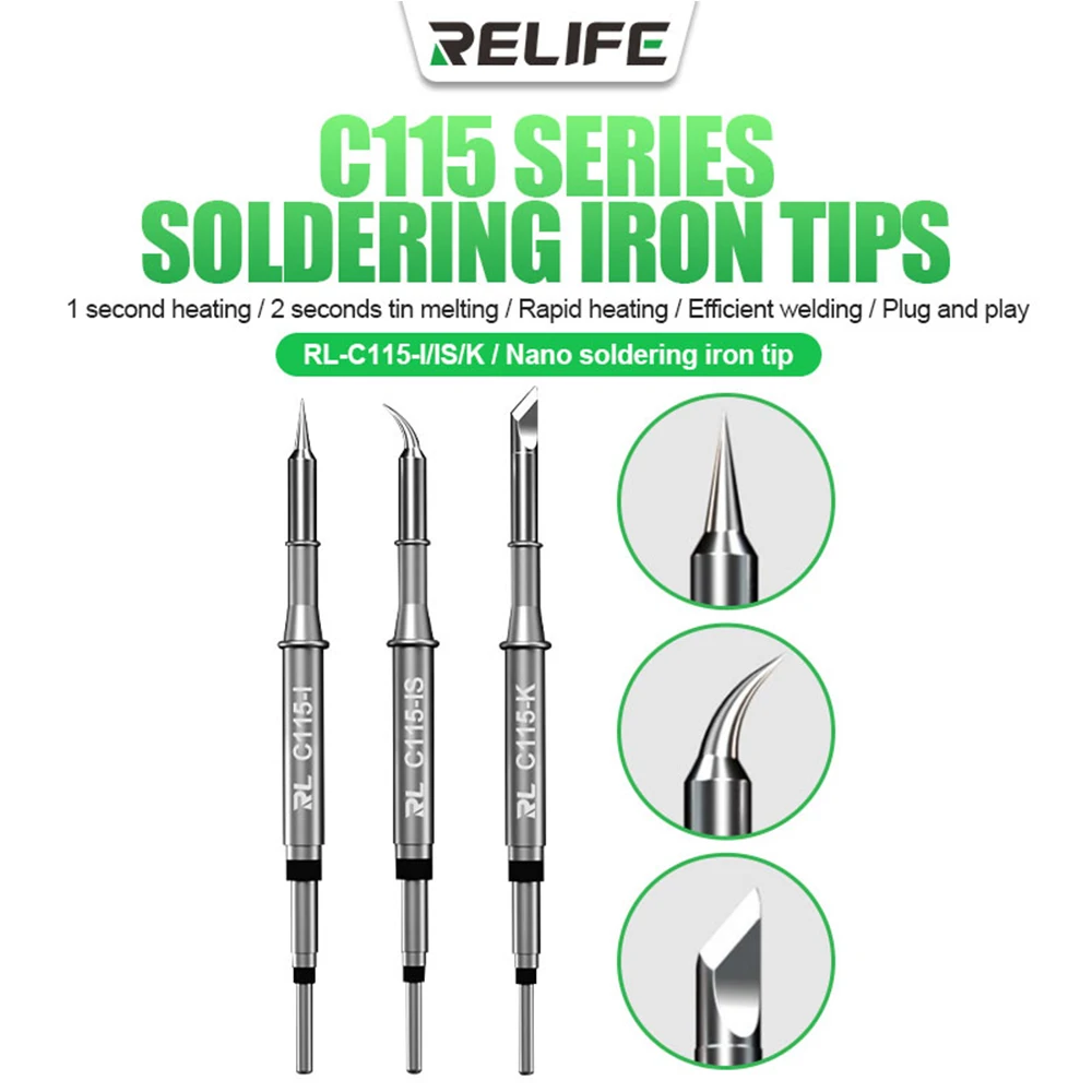 

RELIFE C115 Soldering Tips Solder Iron Head Replacement for JBC NT115-A Handle for JBC NASE-C CD-2SD/CD-2SHE Sugon T36 Station