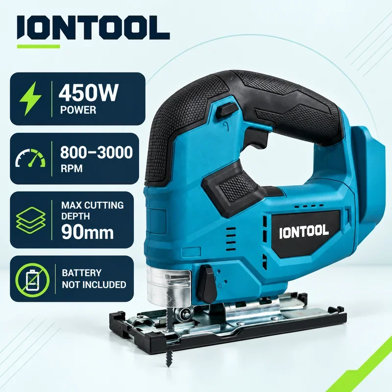 IONTOOL 450W Variable Speed Cordless Jigsaw 90mm Depth for Woodworking Metal Cutting and Home Projects Tool Only