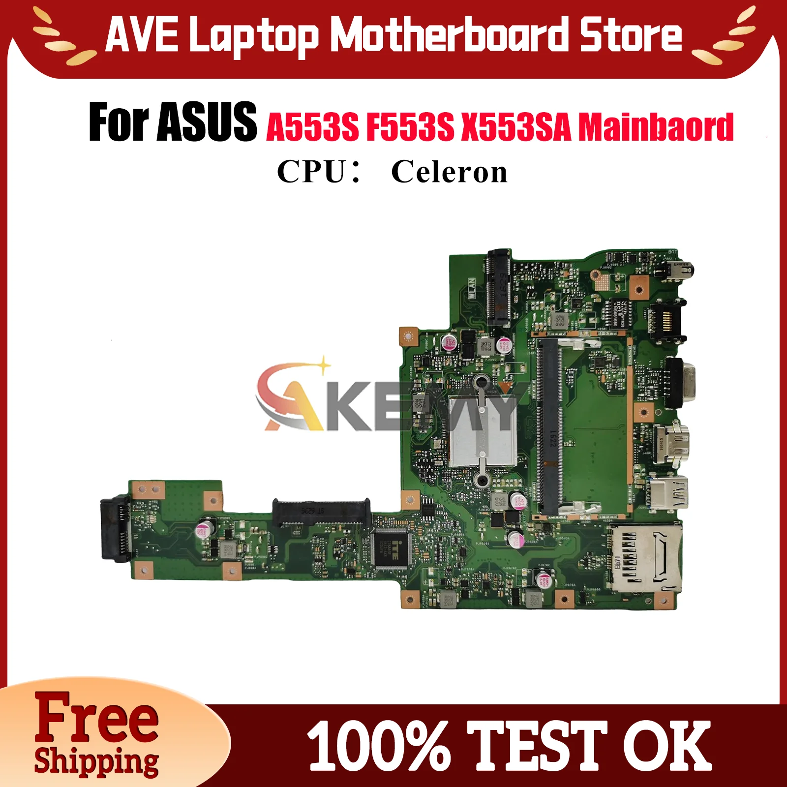 

X553SA Laptop Motherboard For ASUS VivoBook A553S F553S X553S X553SA Notebook Mainboard With Celeron CPU 100% tests OK fast ship
