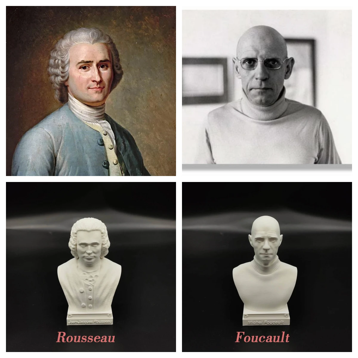 French writer philosopher ornaments Descartes, Montesquieu, Foucault, gatherei e Rousseau statue di imitazione in gesso souvenir