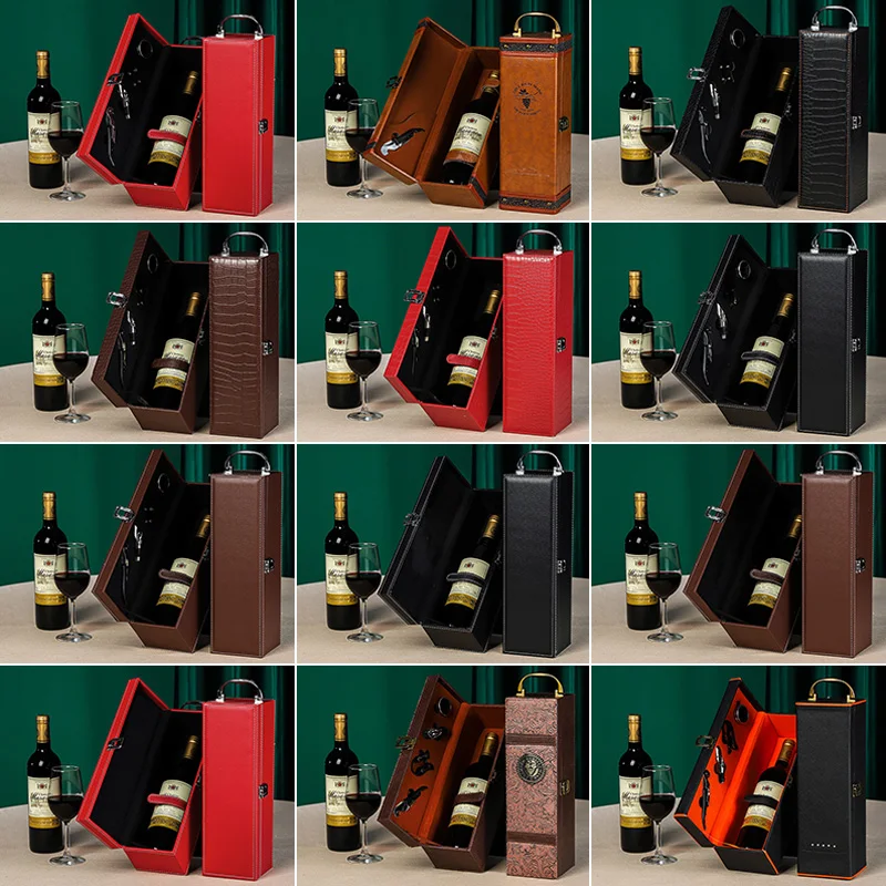 

High-Grade Gift Box Single Pu Leather Box Wine Bottle Carrying Holder Storage Case for Gift Fashion Pack for Friends Business