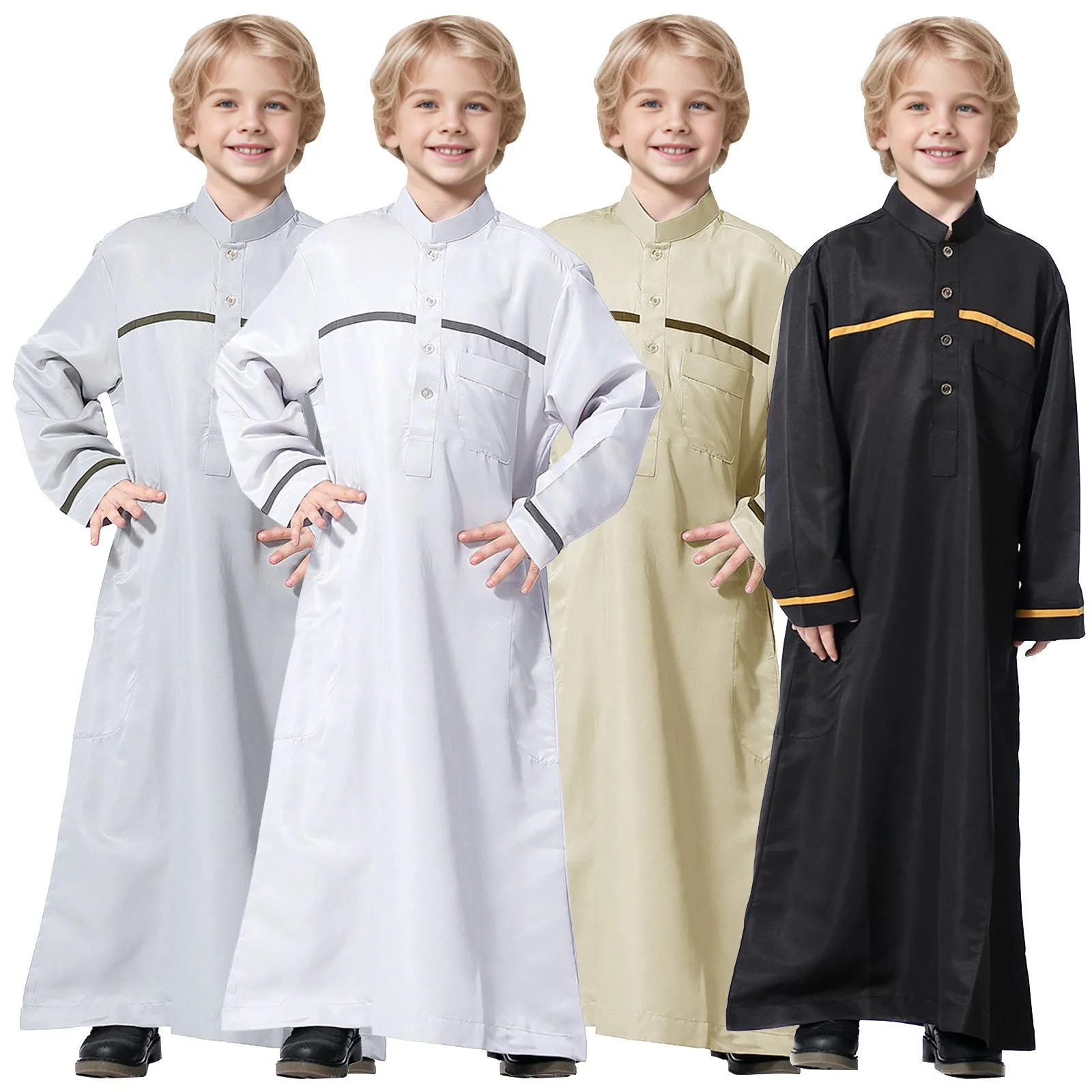 Muslim Islamic Clothing Boys Arab Robe Arab Long Sleeve Arabic Thobe Robe Dubai Saudi Arab Ramadan National Children Clothing