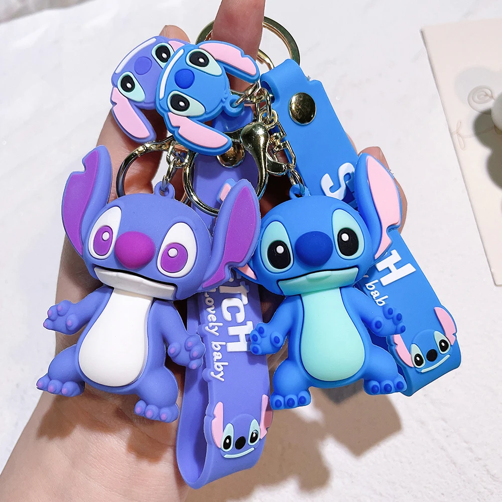 Disney Stitch Toys Keychain Anime Figure Stitch Pendant Keychain Sweet Pink Angel Keychains Women Car Keyring Girl Birthday Gift