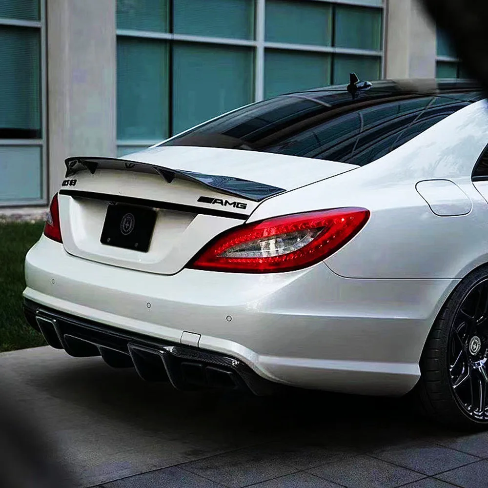 For Mercedes Benz CLS-Class W218 CLS63 AMG Real Carbon Fibe Rear Trunk Lid Boot Ducktail Lip Spoiler Wings Car Accessories Part